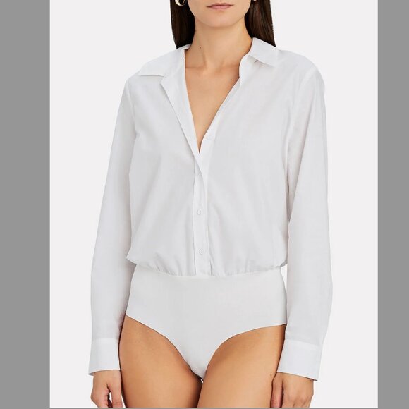 NWT $360 L'Agence Blake Cotton Button-Down Bodysuit White Sz Small - Picture 1 of 3